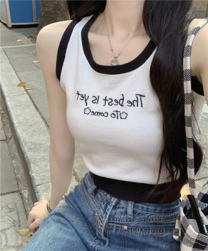 Actual shot Spring~2024 Korean style contrasting color camisole women's bm short sleeveless sports top