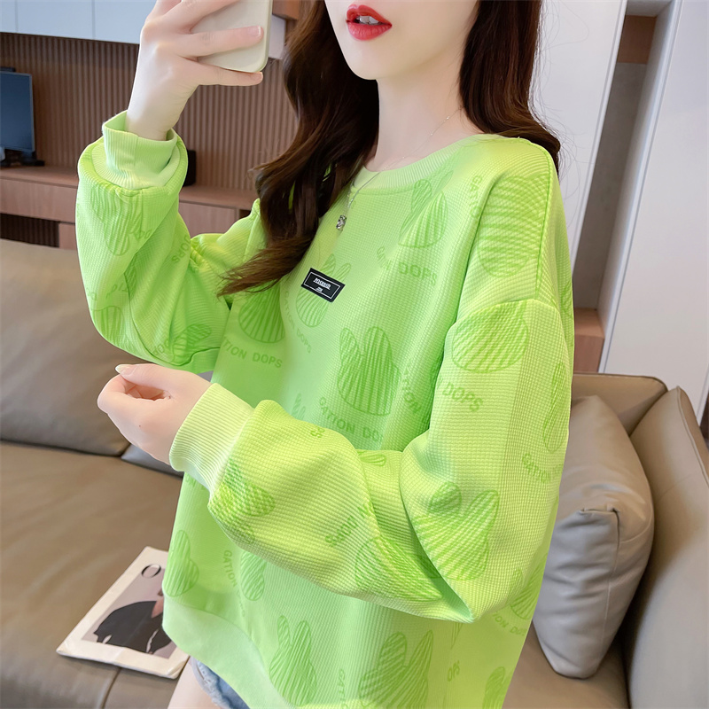 實拍後包領華夫格大碼女裝春秋薄長袖衛衣女韓版寬鬆設計感上衣