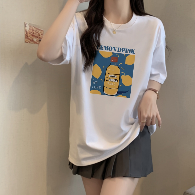 實拍 100%棉精梳純棉 印花夏裝短袖T恤女寬鬆韓版
