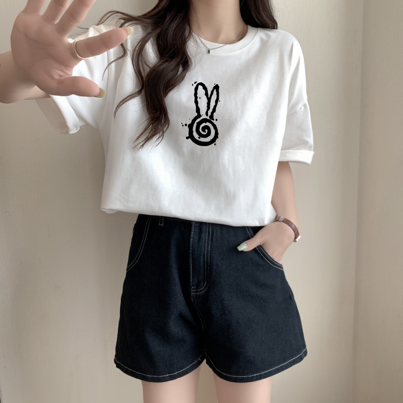 實拍 100%棉精梳純棉 印花夏裝短袖T恤女寬鬆韓版