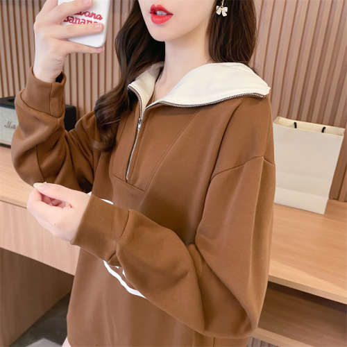 First real shot of Chinese cotton composite milk silk hooded sweatshirt for women with Western style tops and jackets, trendy and thin