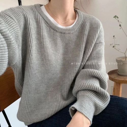 Lazy style pink pullover sweater for women new autumn style loose slimming chic solid color sweater sweater