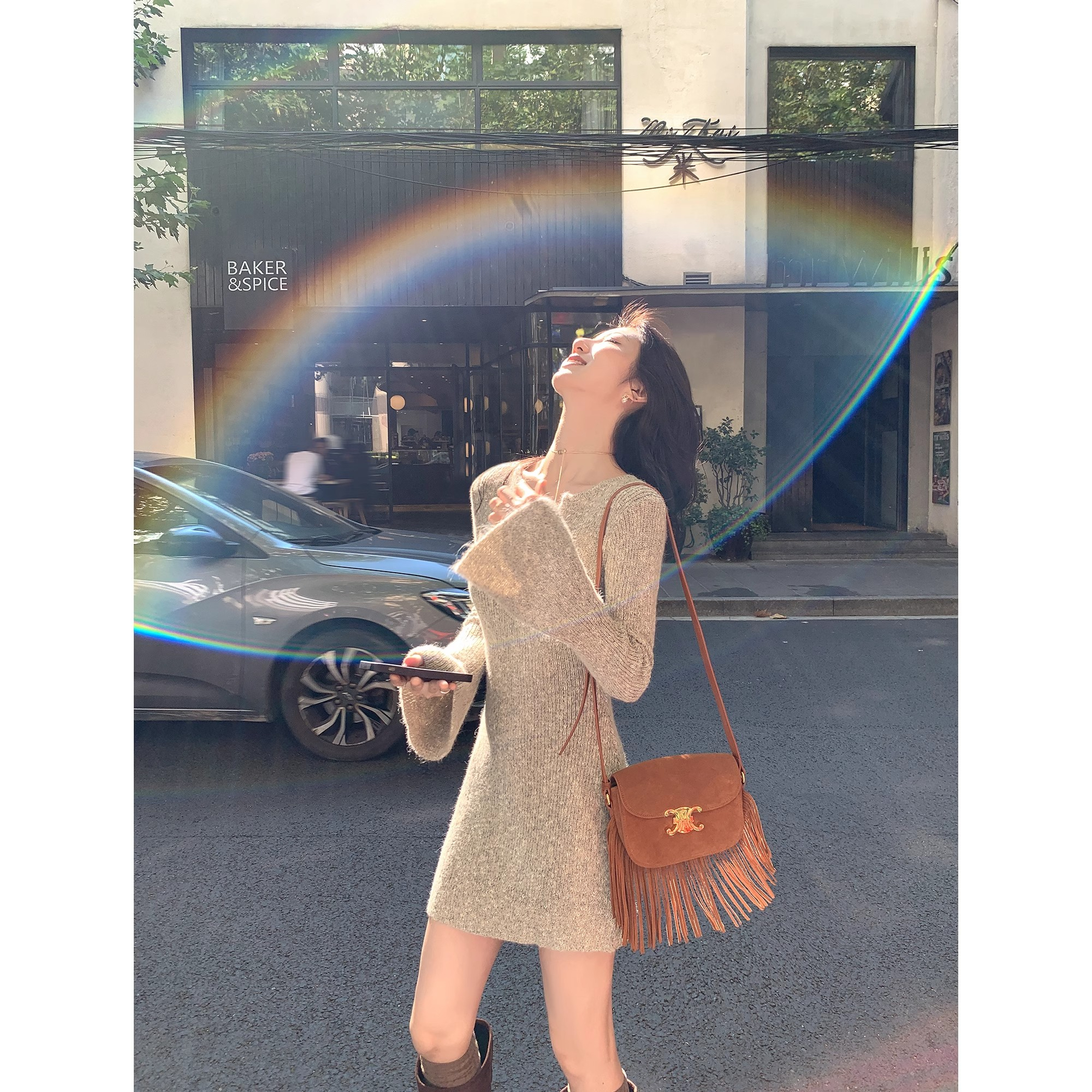 天貓質量性感v領針織連衣裙女秋冬修身內搭收腰打底包臀短裙