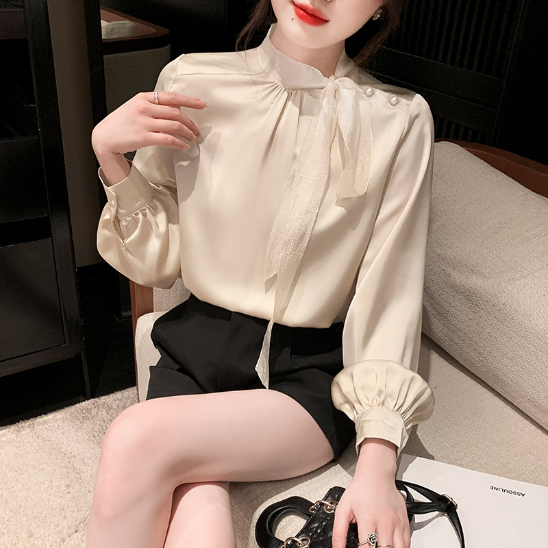 實拍2024春季新款復古長袖法式氣質女士襯衫高級時尚職業甜美上衣