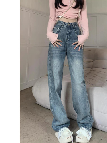高腰直筒牛仔裤女秋季2023年新款小个子显瘦夏季美式春秋阔腿裤子