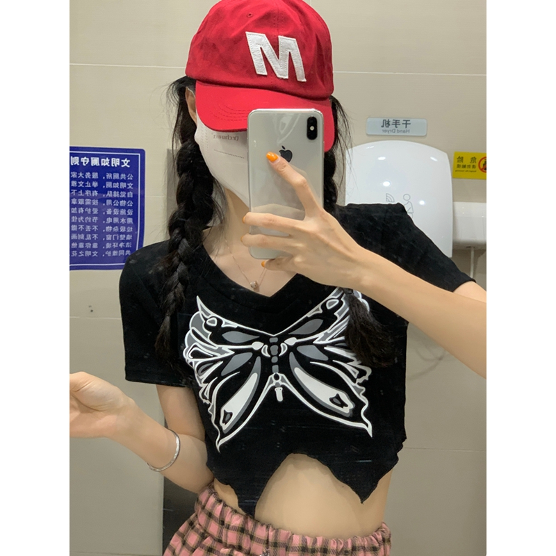官圖 6535拉架棉 爵士舞衣服甜辣妹短袖高腰顯瘦設計感短款