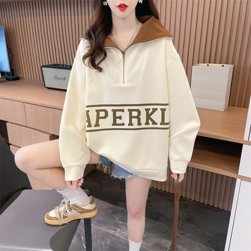 First real shot of Chinese cotton composite milk silk hooded sweatshirt for women with Western style tops and jackets, trendy and thin