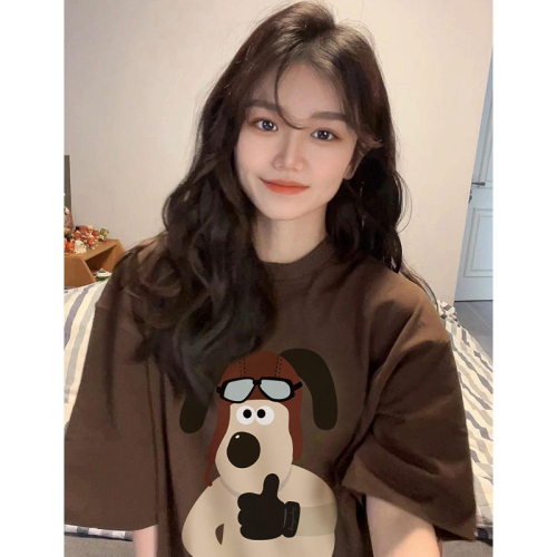 Official Korean version of the new pure cotton pilot puppy short-sleeved T-shirt summer cute cartoon round neck top