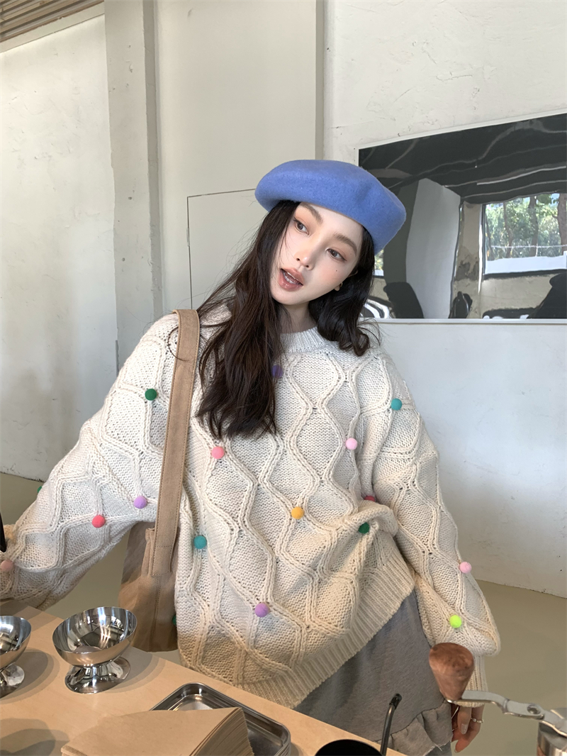 實拍  韓國chic~~彩色多巴胺毛球寬鬆毛衣