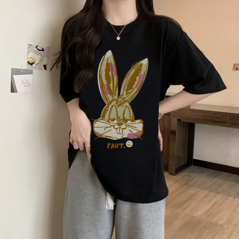 實拍 100%棉精梳純棉 印花夏裝短袖T恤女寬鬆韓版