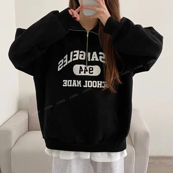 高品質polo領拉鏈衛衣女薄款bf大碼設計感外套開衫春秋款