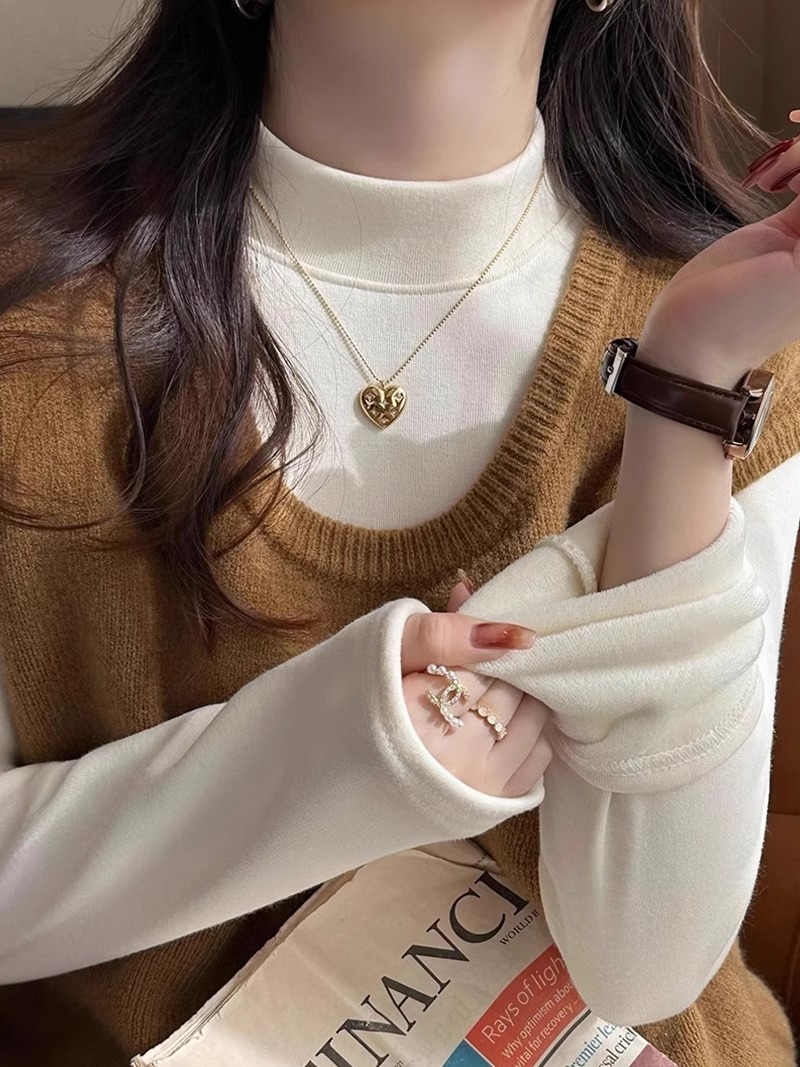 German velvet composite super soft 400g 2023 winter new Korean style half turtleneck plus velvet thickened bottoming shirt for women