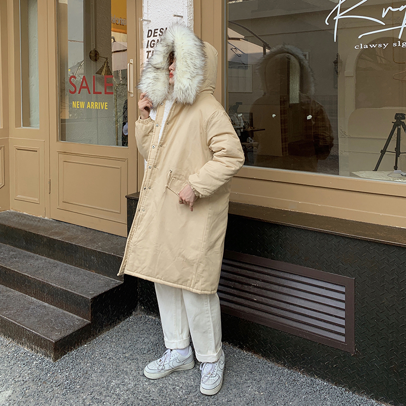 Actual shot~Three standards together~Winter Korean new style fur collar mid-length thickened quilted hooded cotton jacket