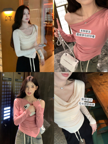 Korean style autumn new high-end pure desire irregular design versatile slimming long-sleeved T-shirt