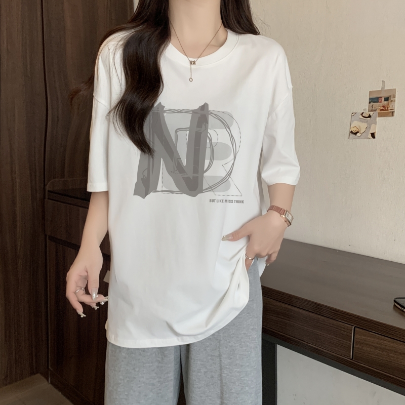 實拍 100%棉精梳純棉 印花夏裝短袖T恤女寬鬆韓版