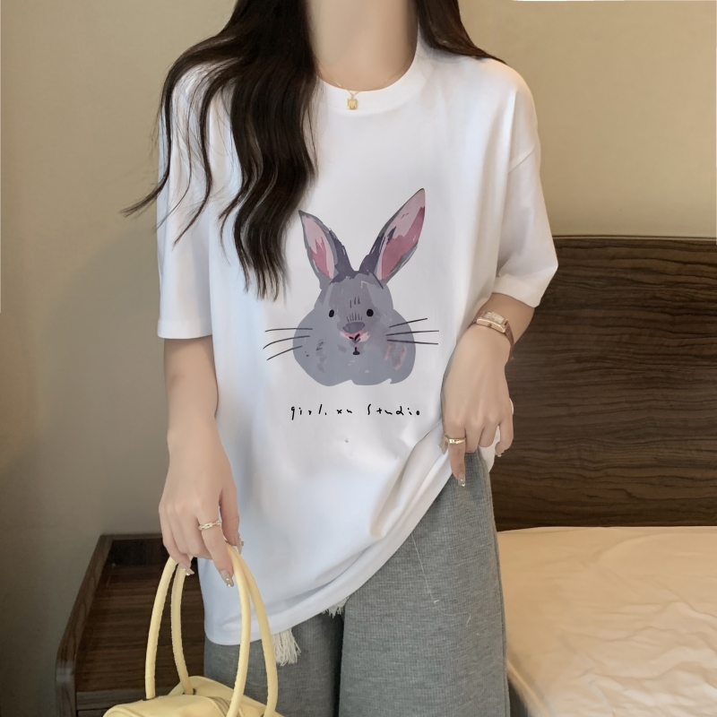 實拍 100%棉精梳純棉 印花夏裝短袖T恤女寬鬆韓版