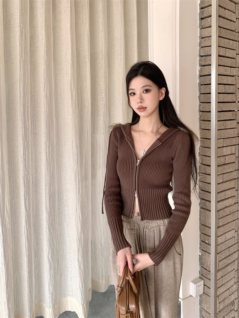 實拍 復古時髦連帽配毛領加厚針織毛衣上衣