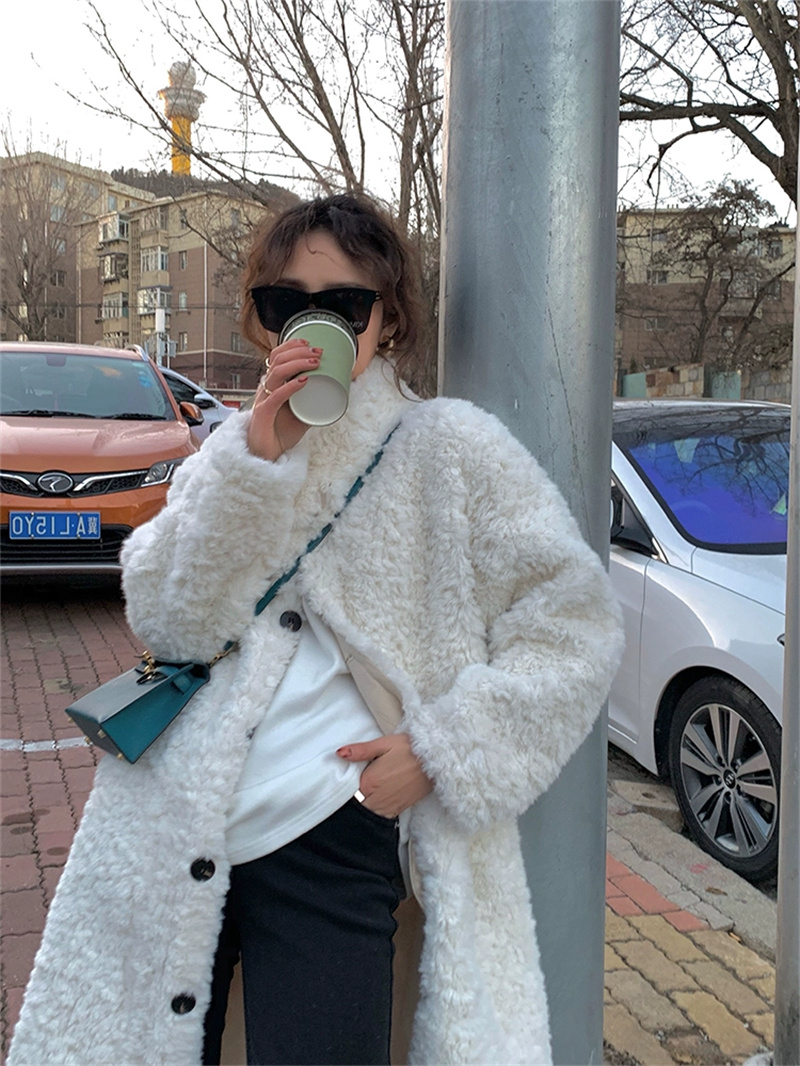 New autumn and winter rex rabbit fur imitation fur coat women's loose thickened lamb fur mid-length coat