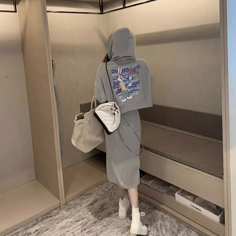 大碼秋季洋氣減齡套裝女慵懶風連帽衛衣背心裙兩件套胖mm200斤300