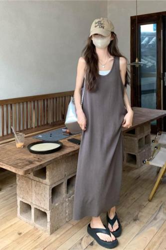 Actual shot~Spring~2024 Korean U-neck slim and drapey versatile knitted vest dress for women