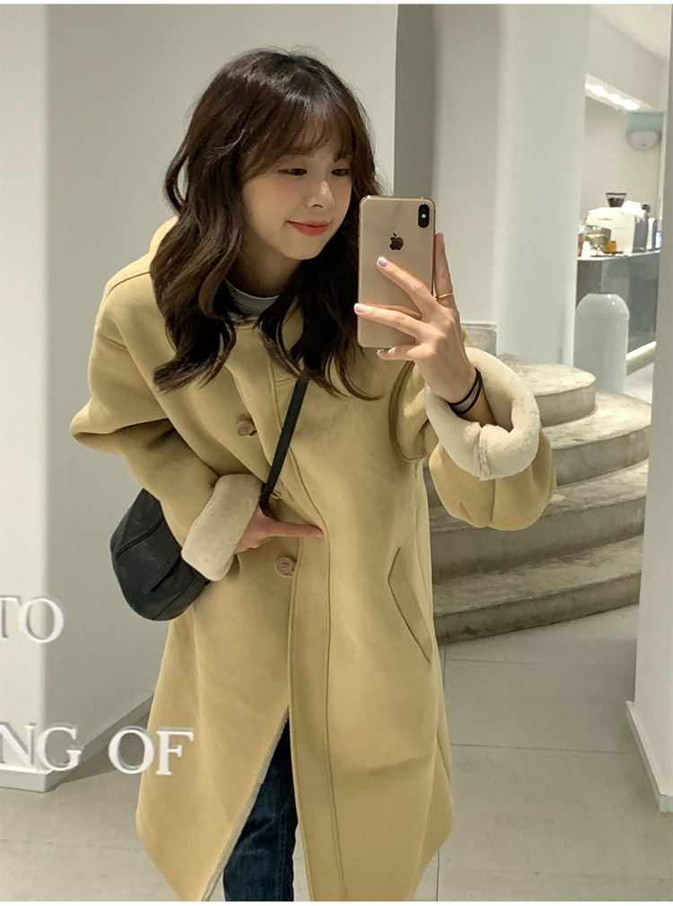 New winter style loose velvet thickened long lamb wool coat coat for women trendy