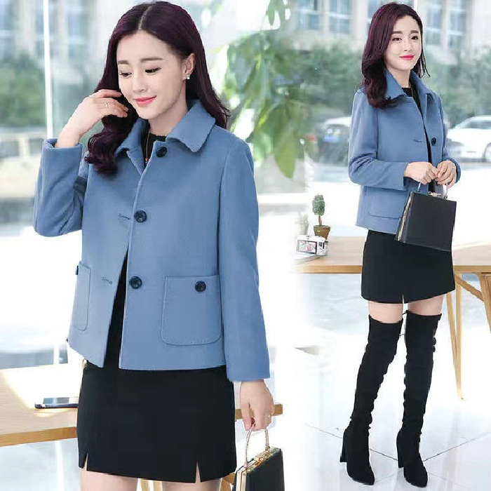 350g dragon and phoenix woolen coat for women autumn and winter new style Korean style trendy fashion slim short solid color coat