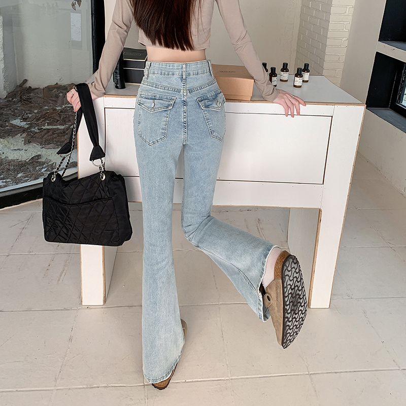 Actual shot ~ micro-flared jeans for women in autumn, high-waisted elastic slimming butt-lifting pants, retro American style