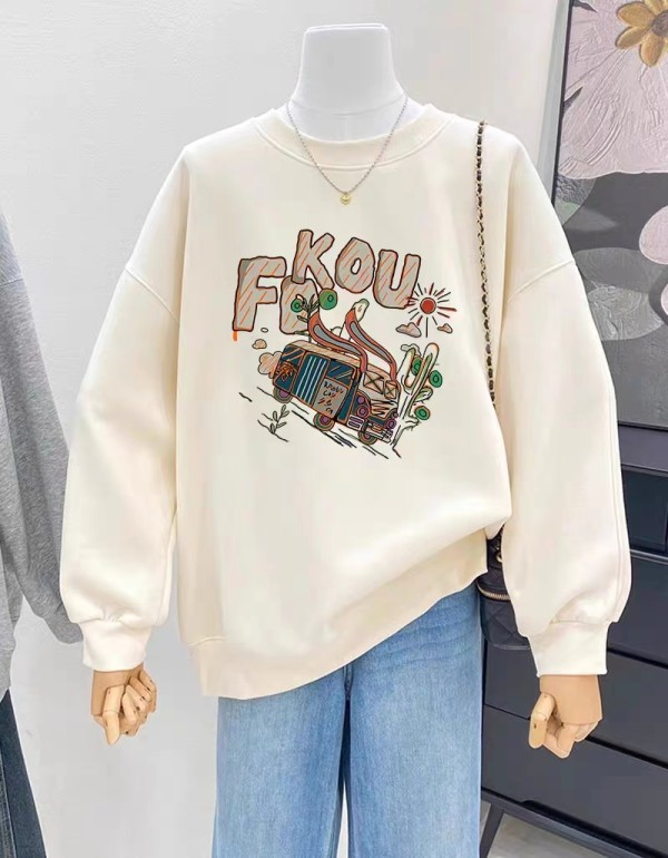 冬季圓領印花加絨加厚衛衣女情侶質量
