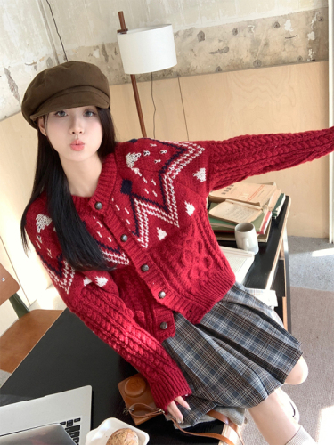 Actual shot full of New Year atmosphere~Korean chic simple Christmas sweater for autumn and winter