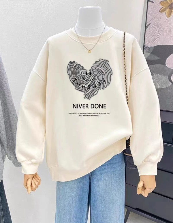 冬季圓領印花加絨加厚衛衣女情侶質量