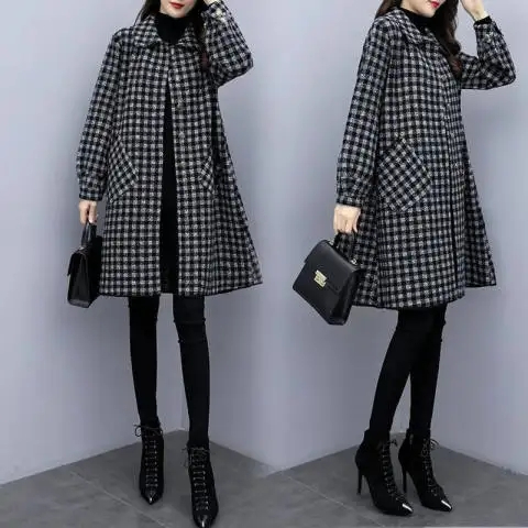 Compound new autumn and winter new fat mm extra large size coat for women Korean version loose slimming mid-length coat for outer wear