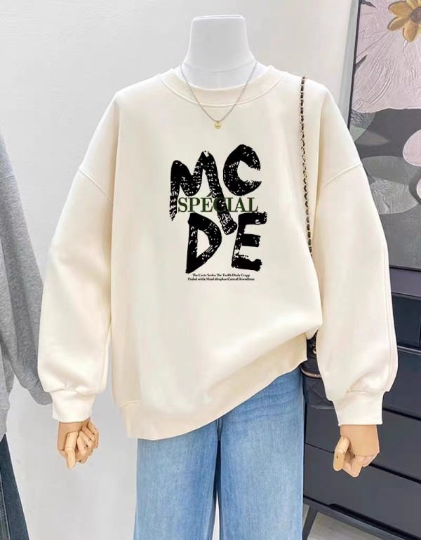 冬季圓領印花加絨加厚衛衣女情侶質量