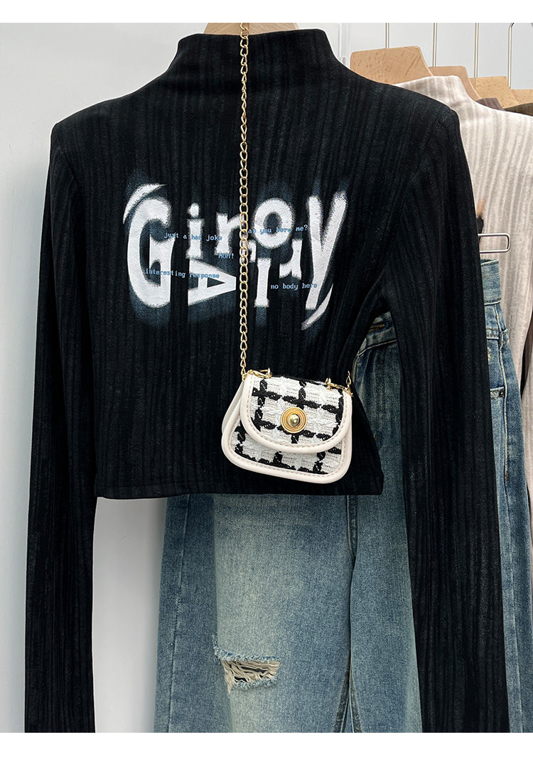 Threaded Velvet Sweet and Spicy Short Slimming Right Shoulder Top Warm Bottoming Shirt for Women to Wear Inside with Long Sleeve T-Shirt