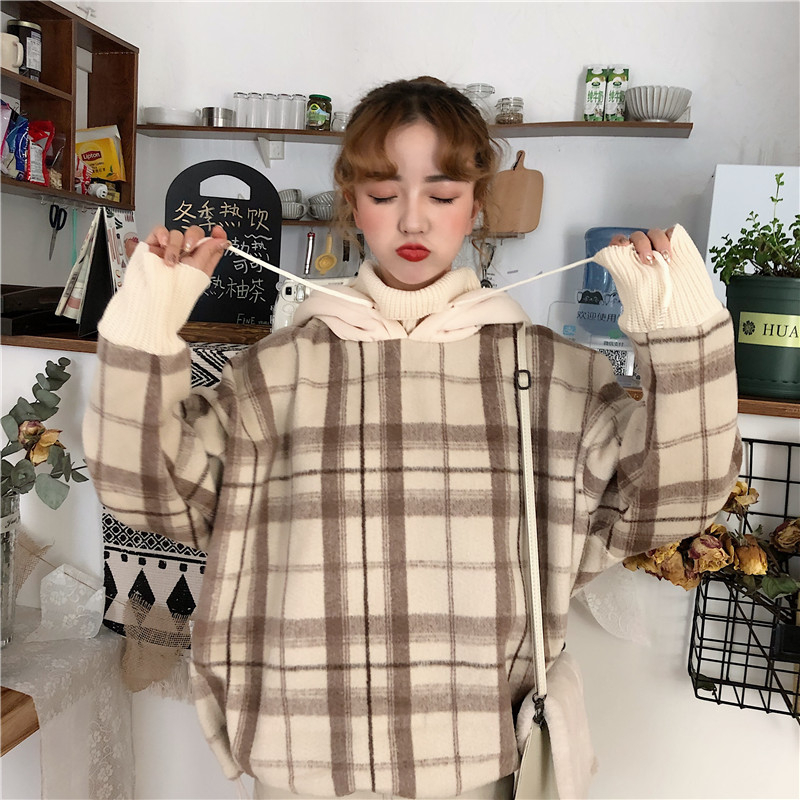 新款秋冬季假兩件衛衣連帽女韓版學生寬鬆高領外套