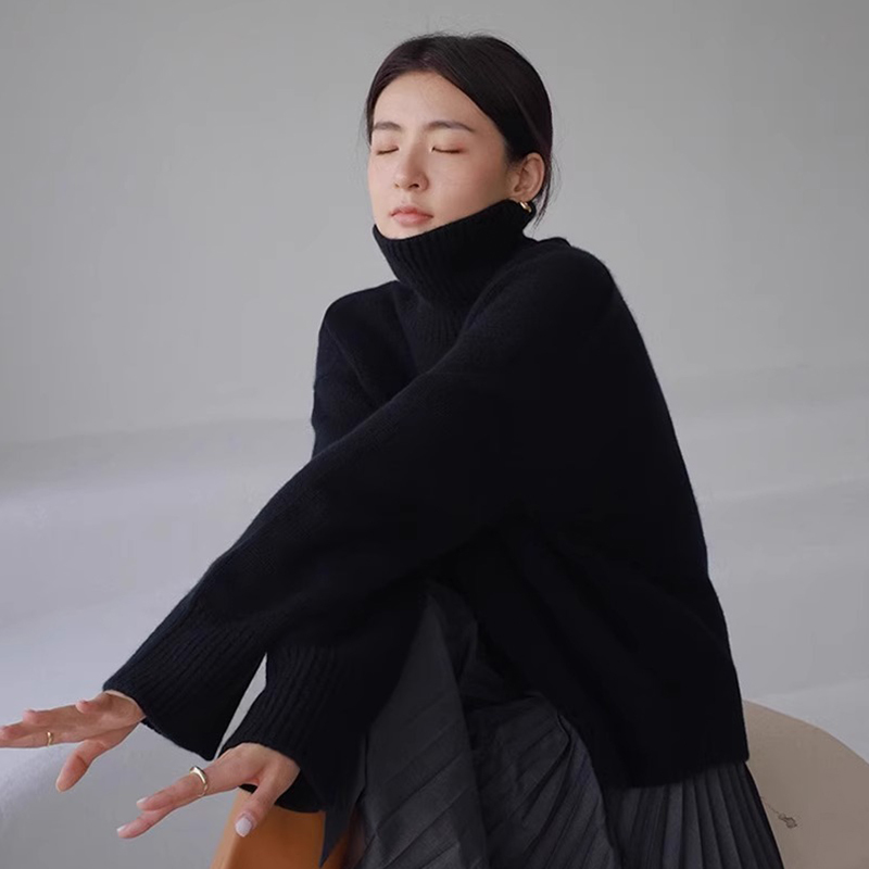 高領毛衣女秋冬新款慵懶風高級感內搭打底衫加厚寬鬆針織上衣