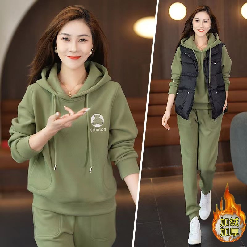 秋冬季連帽衛衣套裝女新款洋氣時尚套裝加絨加厚保暖運動服兩件套