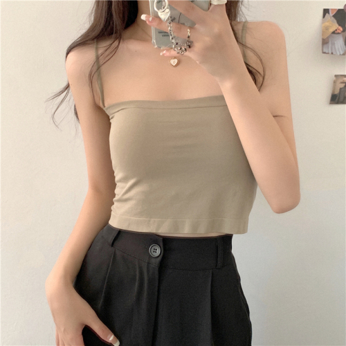 Actual shot~Spring~2024 spring solid color suspender tube top, versatile bottoming without steel rings