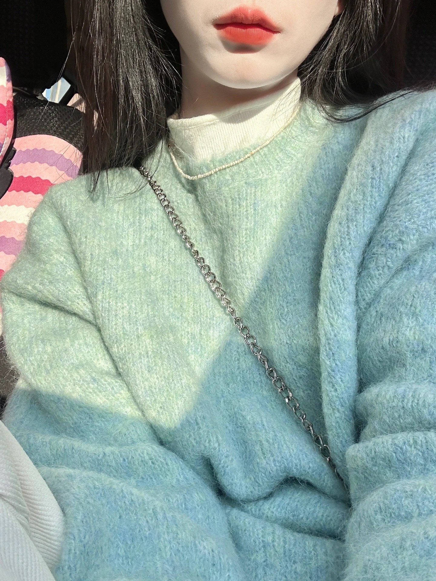 復古高級感慵懶風軟糯小個子綠色馬海毛毛衣女秋冬絕美別致上衣