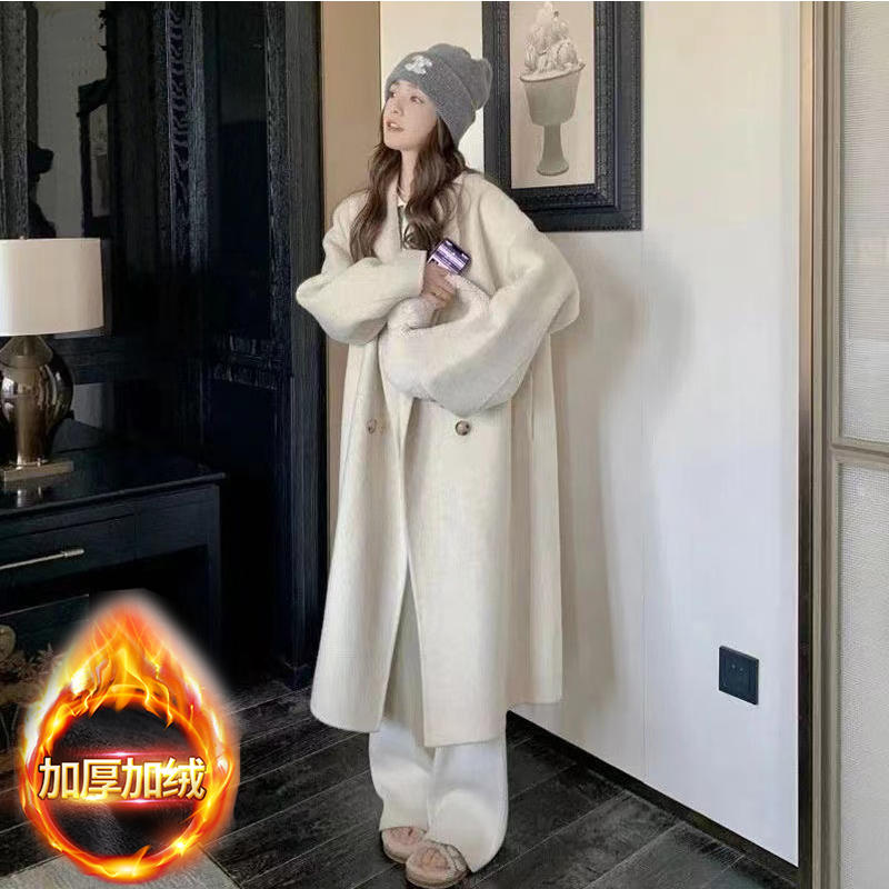 Quilted Garry Large Size Loose Thick Woolen Coat Women's Mid-Length Quilted Small Woolen Coat Women