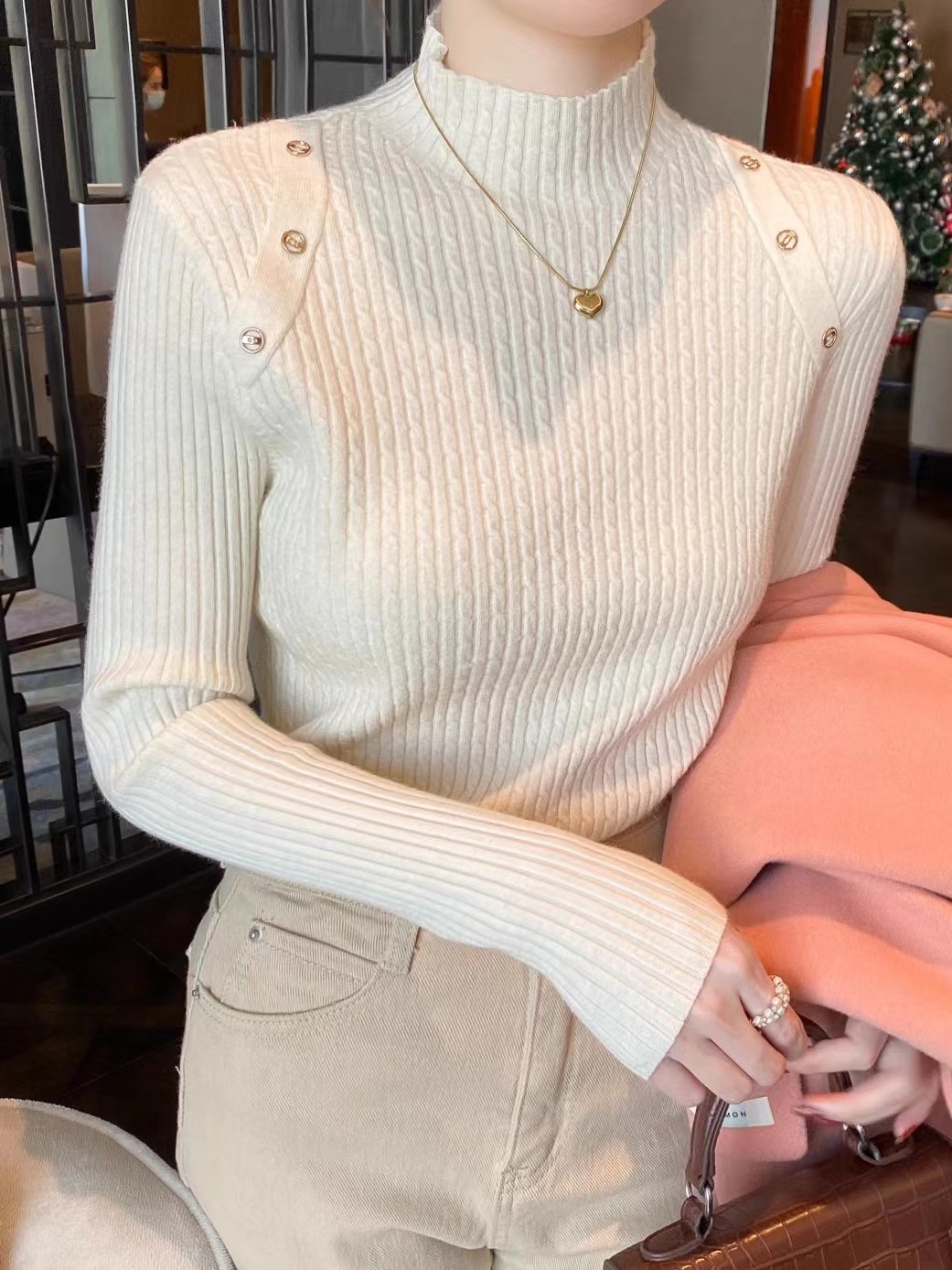 Half turtleneck bottoming sweater for women in autumn and winter, slim-fit solid color sweater, 2024 new style, versatile top