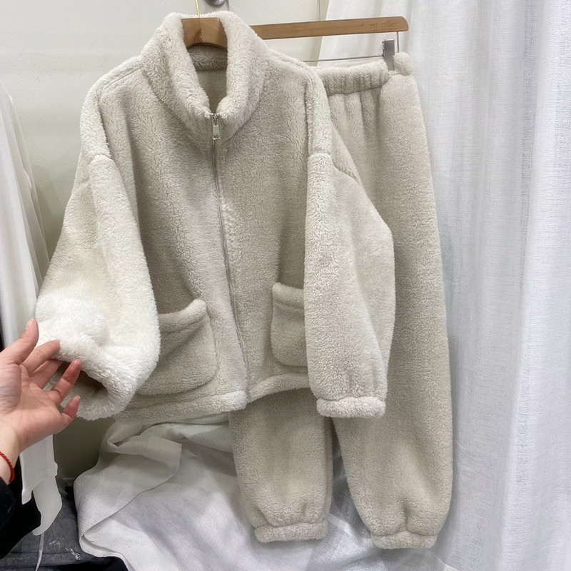 Arctic velvet suit for women winter new style plus velvet thickened sweatshirt two-piece fashion set
