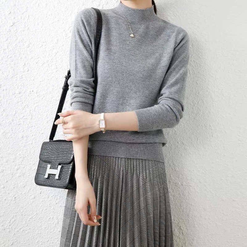 New early spring fashionable and simple half turtleneck knitted wool sweater for women autumn and winter warm base women's sweater