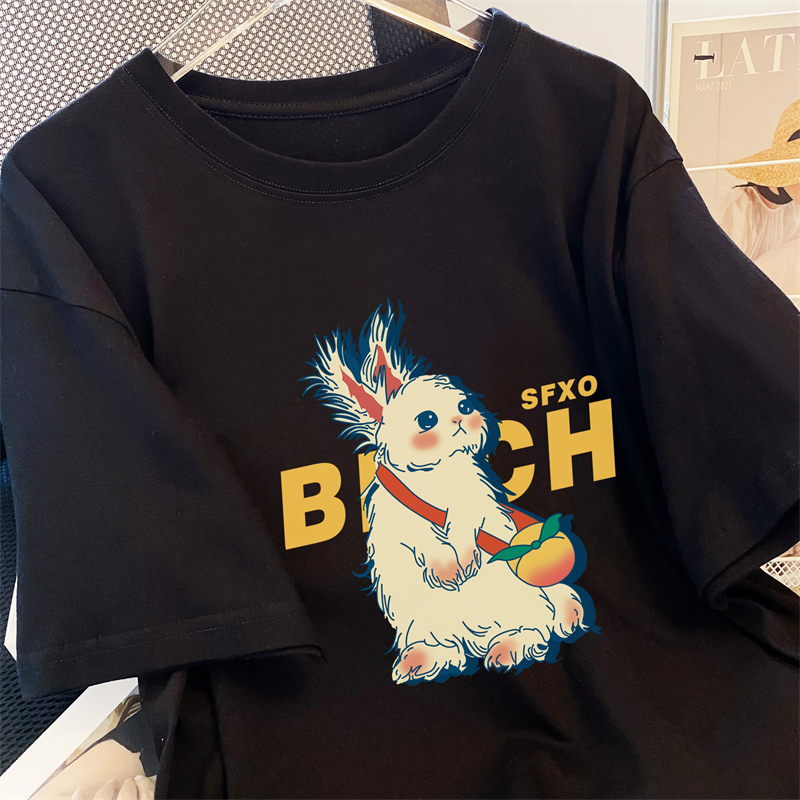 Real shot 100% cotton 200g combed cotton summer short-sleeved T-shirt women's loose Korean style