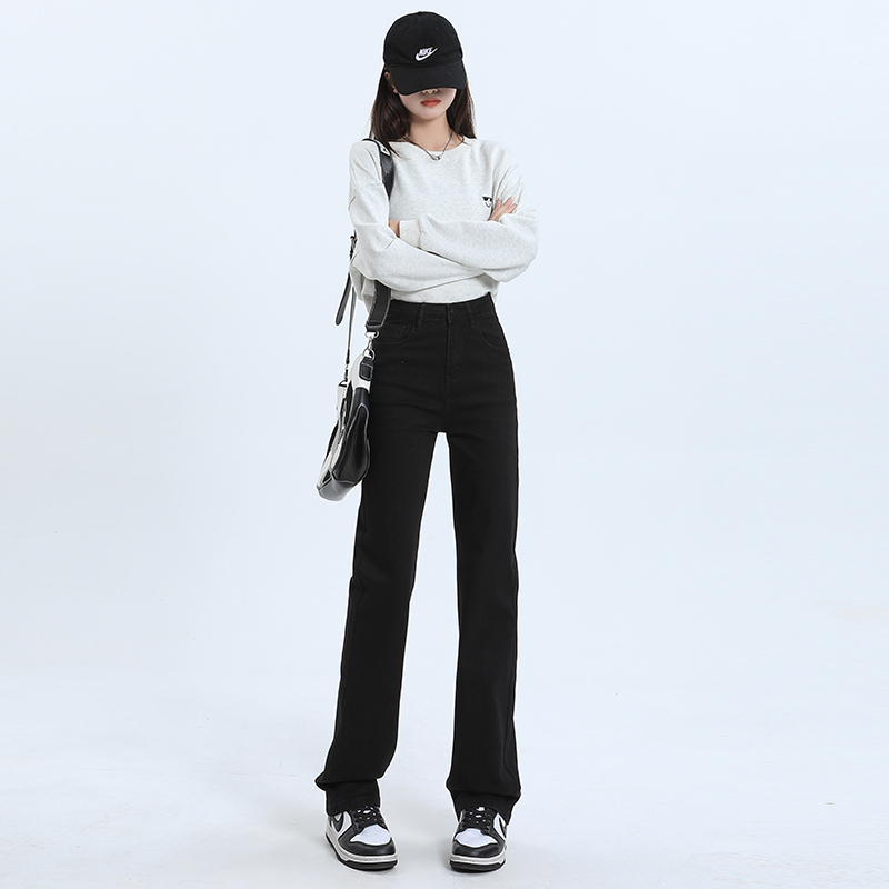 實拍 2024牛仔直筒高腰顯腿長褲 黑色九分&長褲&加長 XS-XXL