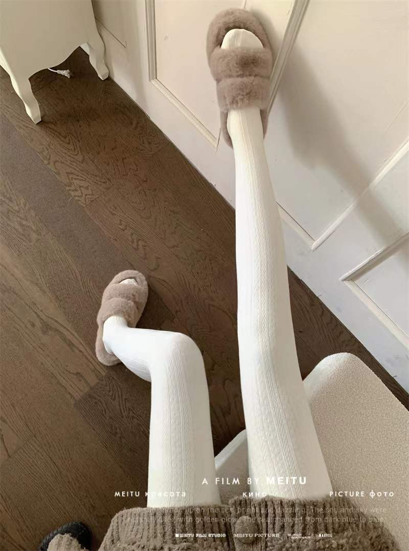 實拍奶白色連褲襪秋冬白色高腰打底褲女米白色打底襪
