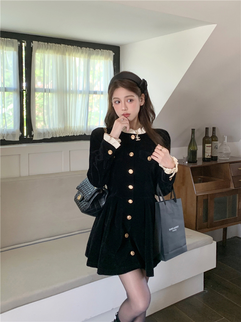 秋冬季大碼法式小香風燈芯絨連衣裙女氣質設計小個子千金裙子長袖