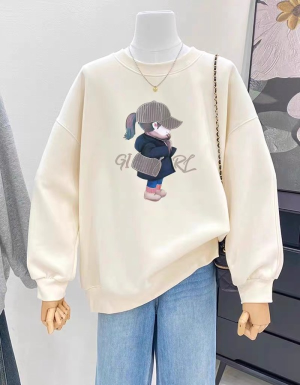 冬季圓領印花加絨加厚衛衣女情侶質量