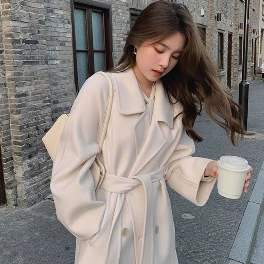 350g woolen coat for women autumn and winter new style high-end temperament mid-length woolen coat