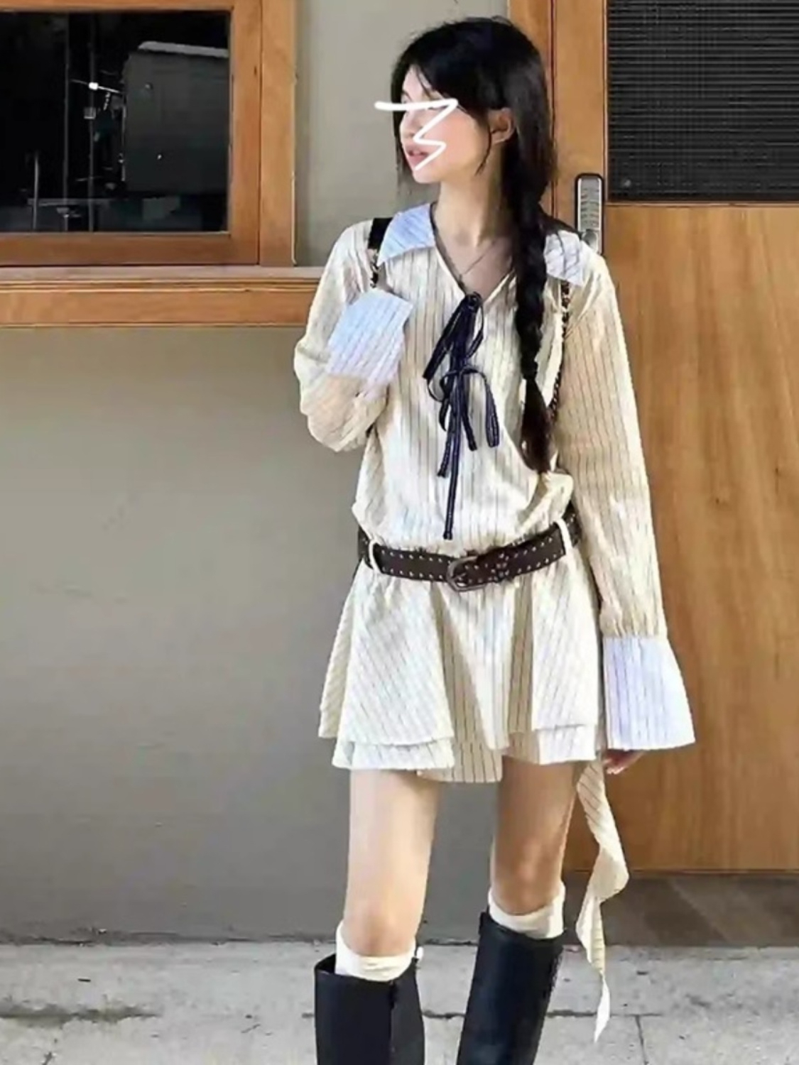秋裝女新款連衣裙收腰又甜又辣俏皮活潑小個子時尚女款襯衫裙