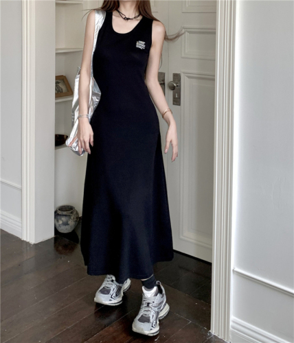 Actual shot~Spring new style~Korean style lazy style slim skirt letter printed A-swing vest T-shirt long skirt